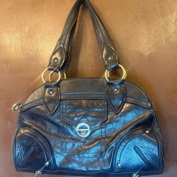 Marc Jacobs Distressed
Leather Signature Satchel - 
Dark Navy Large Soft Slouchy - Picture 6 of 13